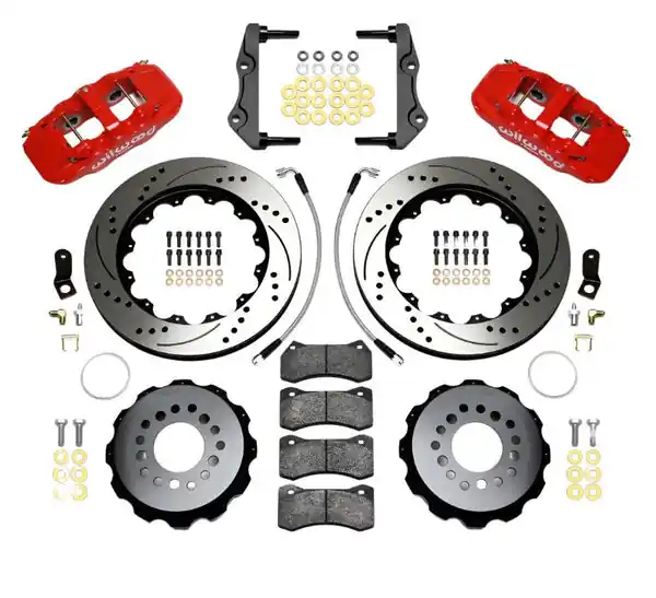 Wilwood AERO4 Rear Kit 14.25in Drilled Red 2014-Up Challenger w/Lines
