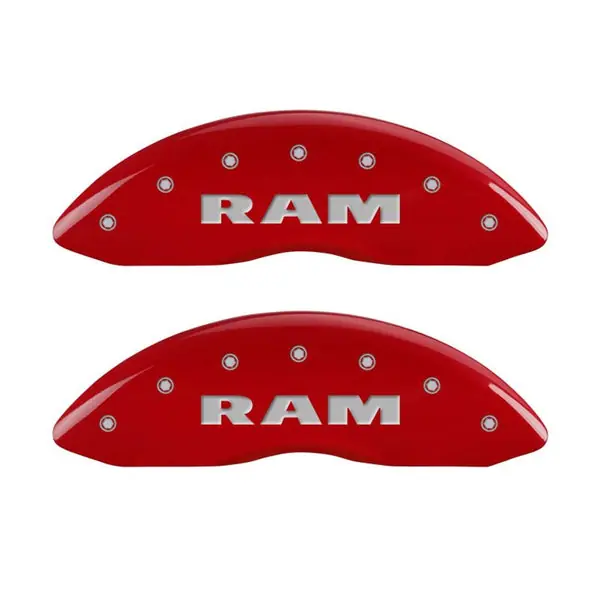 MGP 4 Caliper Covers Engraved Front RAM Engraved Rear RAMHEAD Red finish silver ch