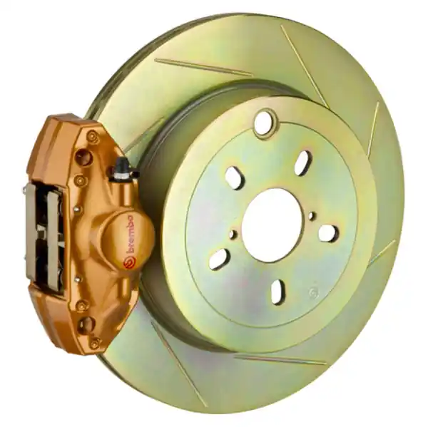 Brembo 08-14 WRX Rear GT BBK 2 Piston Cast 2pc 316 x20 1pc Rotor Slotted Type1 - Gold
