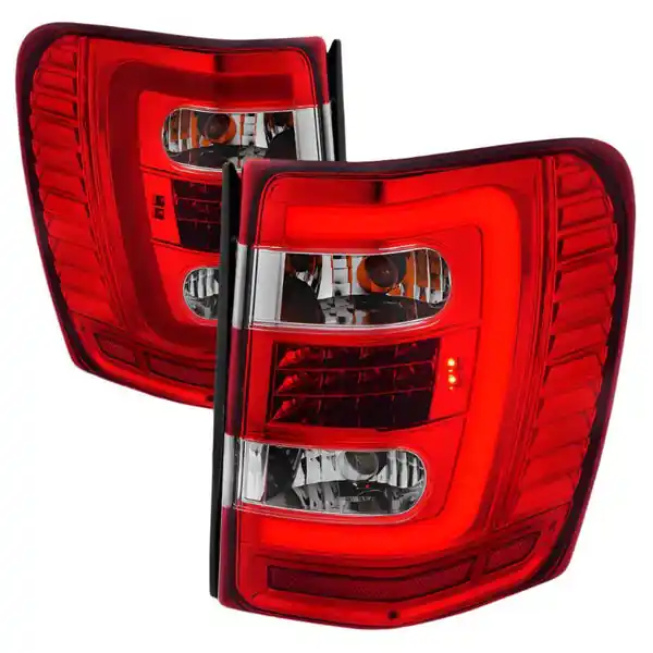 ANZO 1999-2004 Jeep Grand Cherokee LED Tail Lights w/ Light Bar Chrome Housing Red/Clear Lens