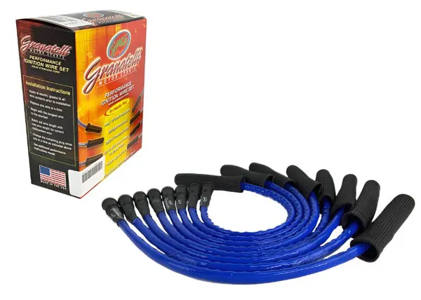 Granatelli 10-14 Ford 6.2L Perf Wire Set w/Inserts/Blue Hi-Temp Jacket/Black Fire Sleeve