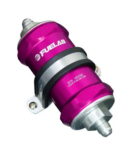 Fuelab 818 In-Line Fuel Filter Standard -6AN In/Out 10 Micron Fabric - Purple