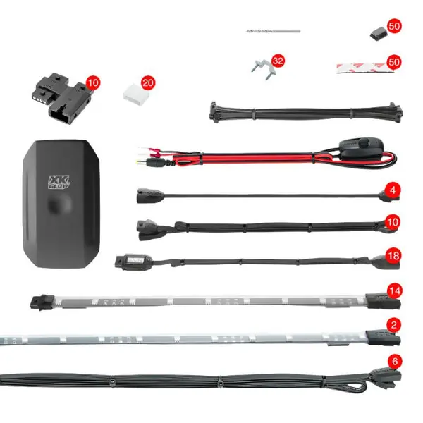 XK Glow Tube + 18xPods Million Color XKCHROME App Controlled Offroad UTV Kit 2x24In Tube + 14x12In