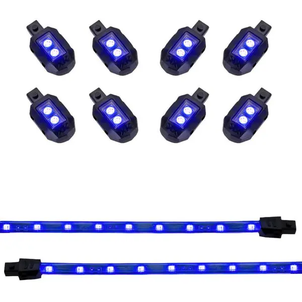XK Glow Single Color XKGLOW LED Accent Light Motorcycle Kit Blue - 8xPod + 2x8InStrips