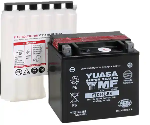 Yuasa YTX14L-BS Maintenance Free AGM 12 Volt Battery (Bottle Supplied)