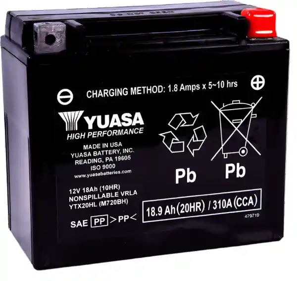 Yuasa YTX20HL Maintenance Free AGM 12 Volt Battery