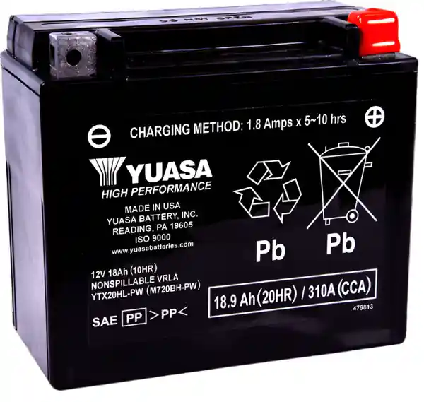 Yuasa YTX20HL-PW Maintenance Free AGM 12 Volt Battery