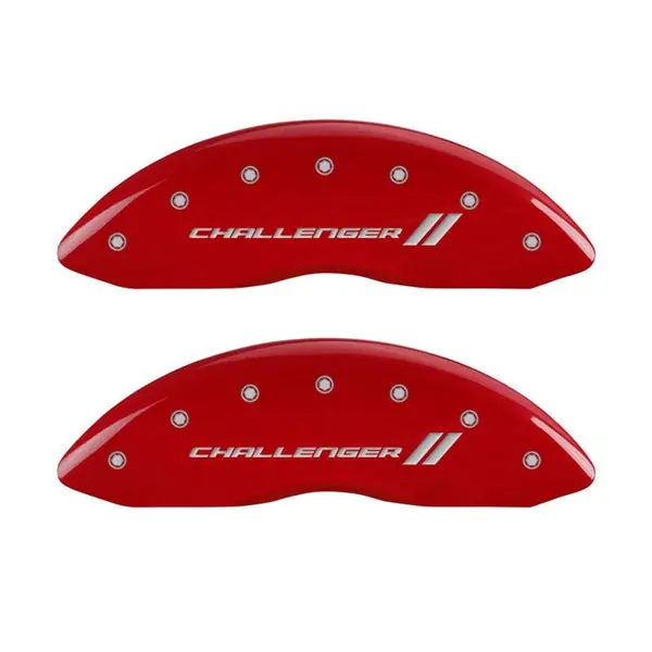 MGP 4 Caliper Covers Engraved Front & Rear With stripes/Challenger Red finish silver ch
