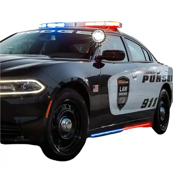 Putco 11-23 Dodge Charger Police Pursuit Blade Rocker Kits Sideliners - Red/Blue w/ White Override