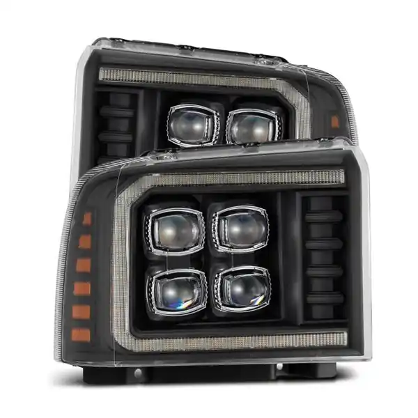 AlphaRex 05-07 Ford F250/350/450/550 Super Duty NOVA LED Proj HL Blk w/Actv Light & Seq Sig + SB DRL