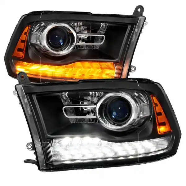 ANZO 09-18 Dodge Ram 1500/2500/3500 LED Plank Style Headlights Switchback + Sequential - Matte Black