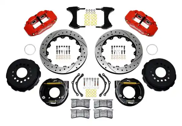 Wilwood Narrow Superlite 4R Rear P-Brk Kit 12.88in Drilled Red Chevy 12 Bolt w/ C-Clips