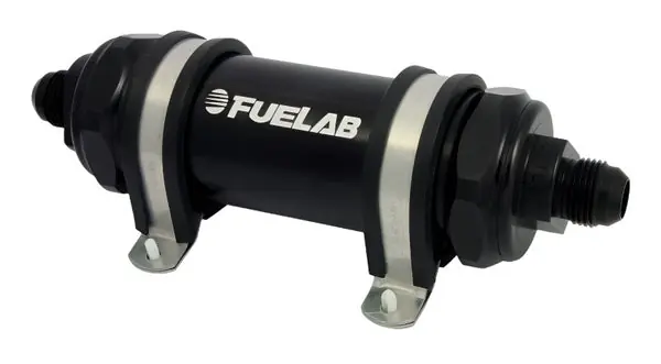 Fuelab 828 In-Line Fuel Filter Long -10AN In/Out 10 Micron Fabric - Black
