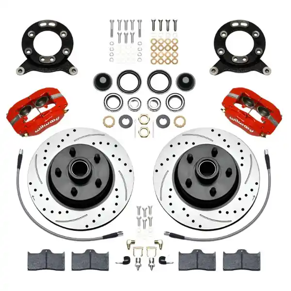 Wilwood Forged Dynalite-M Front Kit 11.30in 1 PC Rotor&Hub Drill-Red 1965-1969 Mustang Disc & Drum