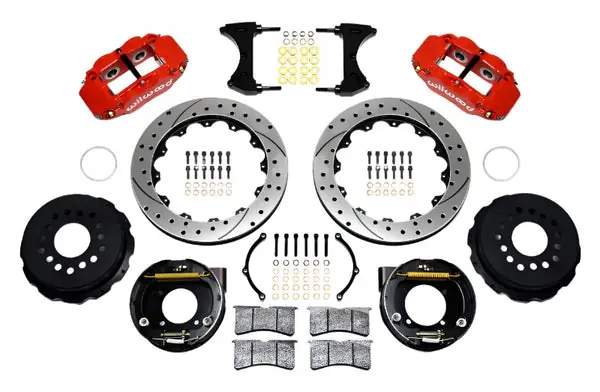 Wilwood Narrow Superlite 4R Rear P-Brk Kit 12.88in Drilled Red Chevy 12 Bolt w/ C-Clips