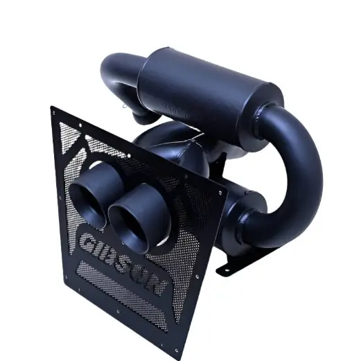 Gibson 2024 Cam-Am Maverick R 4in. T304 Stainless Round Dual Wall Slash-Cut Tip - Black Ceramic