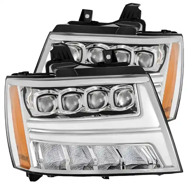 AlphaRex 07-13 Chevy Avalanche NOVA LED Proj Headlights Plank Style Design Chrome w/Activ Light/DRL