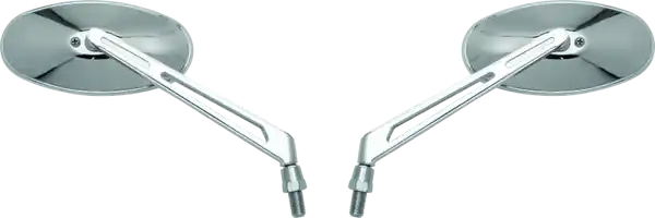 BikeMaster Oval Mirror Machined Arm w/10mm/Yam 10mm/HD Adapters - Pair - Chrome