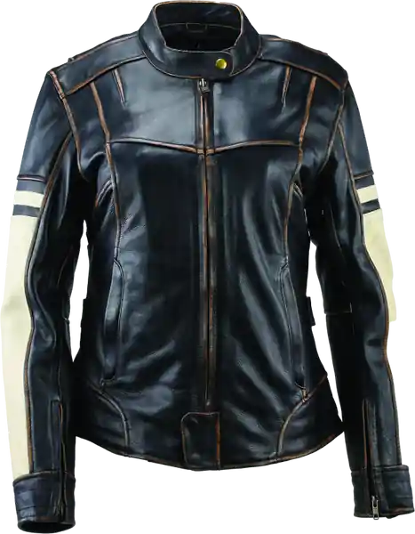 River Road Dame Vintage Leather Jacket Black Womens - 2XL