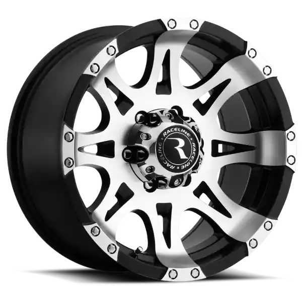 Raceline 982 Raptor 17x9in / 5x127 BP / 0mm Offset / 78.1mm Bore - Black & Machined Wheel