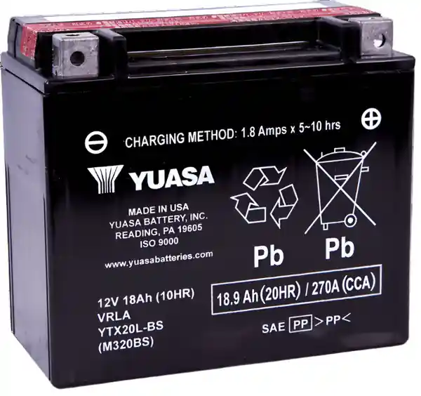 Yuasa YTX20L-BS Maintenance Free AGM 12 Volt Battery (Bottle Supplied)