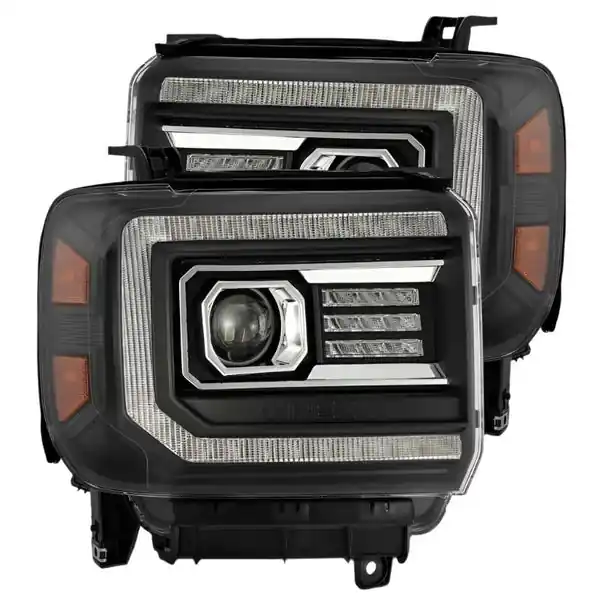 AlphaRex 14-18 GMC Sierra PRO-Series Proj Headlights Plank Style Black w/Activ Light/Seq Signal/DRL