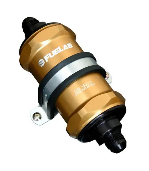Fuelab 818 In-Line Fuel Filter Standard -6AN In/Out 6 Micron Fiberglass - Gold