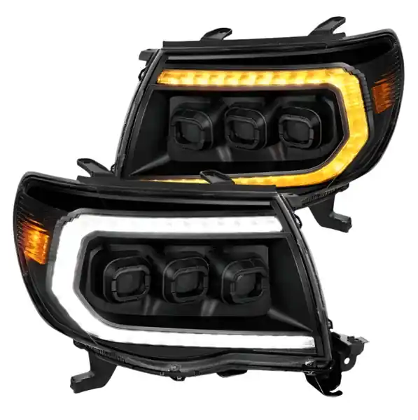 ANZO 05-11 Toyota Tacoma Full LED Proj Headlights White DRL/Init/SeqSig Black - Pair