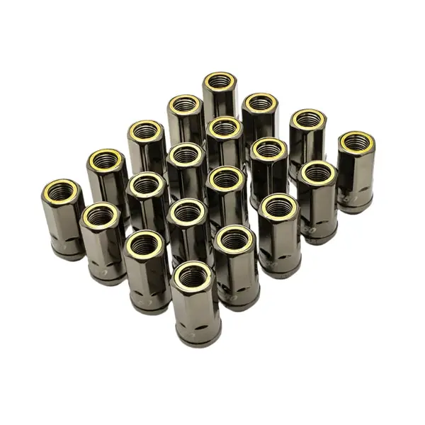 Wheel Mate Muteki HR50 Open End Lug Nuts - Titanium Chrome w/ Yellow Ring 14x1.50