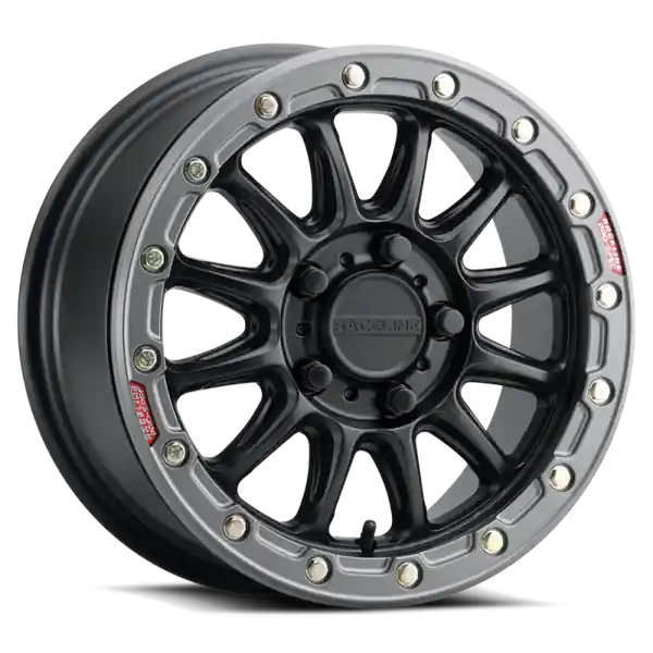 Raceline A14BG Alpha 15x7in/5x114.3 BP/53mm Offset/68mm Bore - Black & Gunmetal Ring Beadlock Wheel