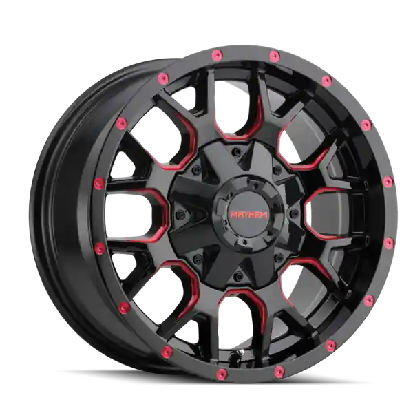 Mayhem 8015 Warrior 17x9 / 5x127 BP / 18mm Offset / 87mm Hub Black w/ Prism Red Wheel