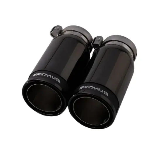 Remus Stainless Steel 84mm Straight Black Chrome w/Carbon Insert Tail Pipe Set (Pair)
