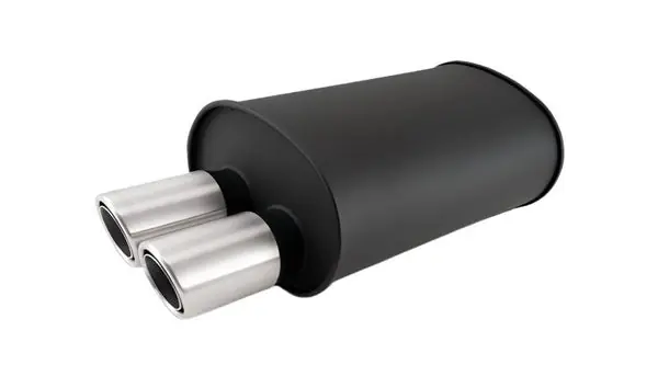 Vibrant STREETPOWER Blk Oval Muffler w/Dual Offset Tip 3in Inlet ID 3in Tip OD 9.5in x 6.75in x 15in