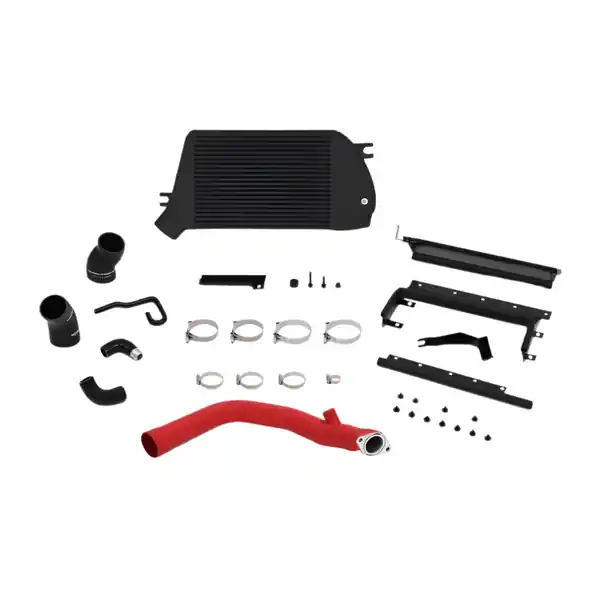 Race Top-Mount Intercooler Kit, Subaru WRX 2015-2021 Coated Black & Wrinkle Red Pipes