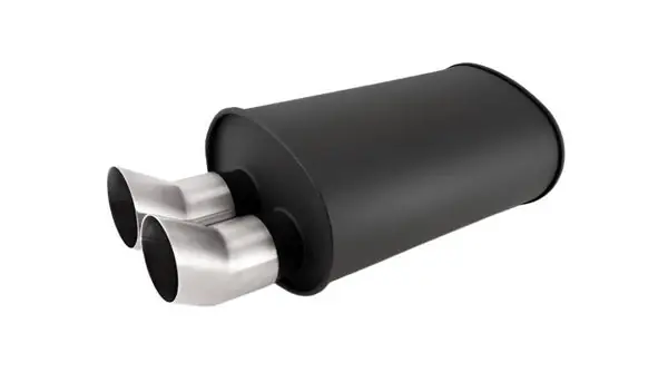 Vibrant Streetpower Flat Blk Muffler 9.5x6.75x15in Body 2.5in Inlet ID 3in Tip OD w/Dual DTM Tips