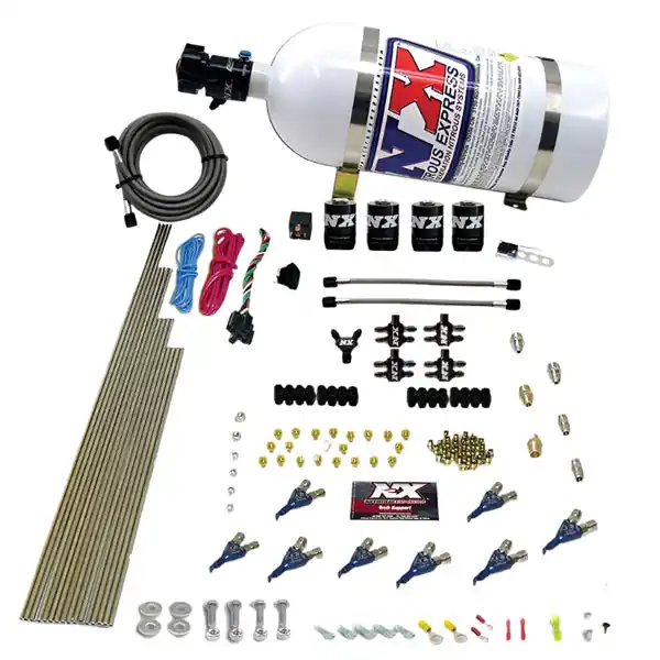 Nitrous Express 8 Cyl Piranha Direct Port 4 Solenoids Nitrous Kit (200-500HP EFI Jets) w/10lb Bottle