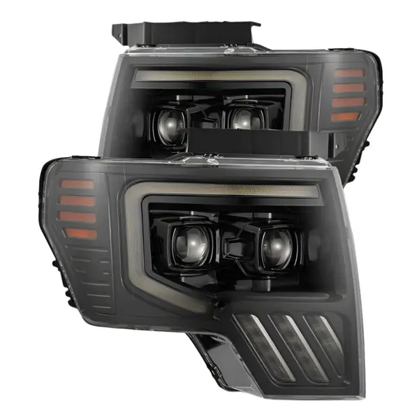 AlphaRex 09-14 Ford F-150 LUXX LED Proj Headlights Plank Style Jet Blk w/Activ Light/Seq Signal/DRL