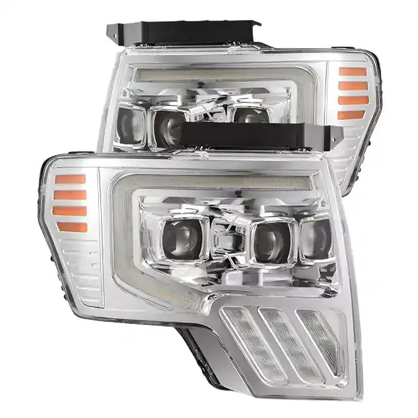 AlphaRex 09-14 Ford F-150 LUXX LED Proj Headlights Plank Style Chrome w/Activ Light/Seq Signal/DRL