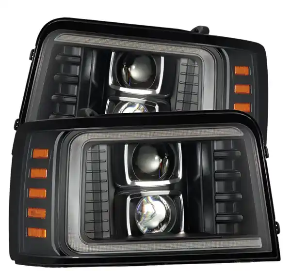 AlphaRex 92-96 Ford F-Series/Bronco LUXX-Series Proj Headlights Blk w/Actv Light SeqSig & SBDRL