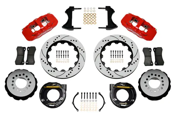 Wilwood AERO4 Rear P-Brake Kit 14.00in Drilled Red Chevy C-10 2.42 Offset 5-lug