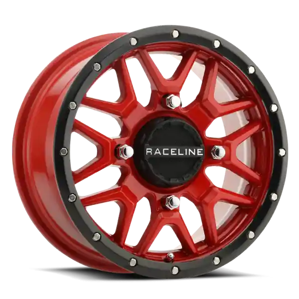 Raceline A94R Krank 14x7in / 4x156 BP / 38mm Offset / 132.5mm Bore - Red & Black Lip Wheel