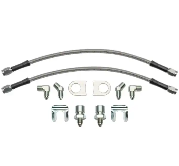 Wilwood 12in Length -3 to 3/8-24 IF 1/8-27 NPT 90 Degree Flexline Kit w/ Weld-On Bracket Tabs