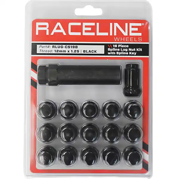 Raceline Spline Lug Nut Kit with Spline Key 12 x 1.25 - 16 Pack - Black