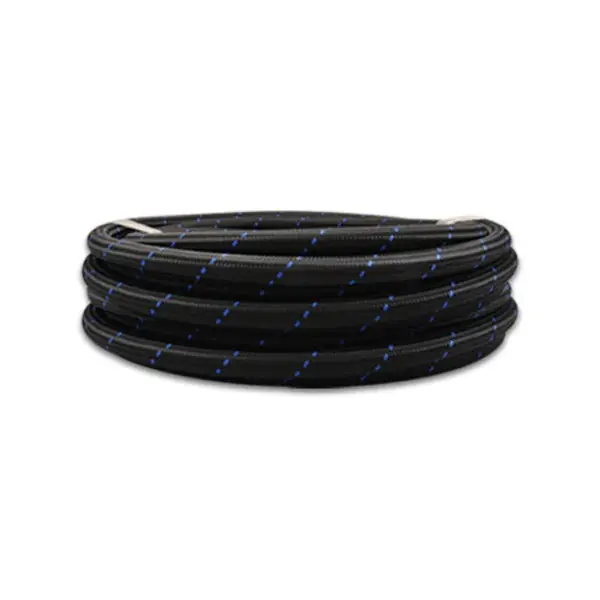 Vibrant -4 AN Two-Tone Black/Blue Nylon Braided Flex Hose (5 foot roll)
