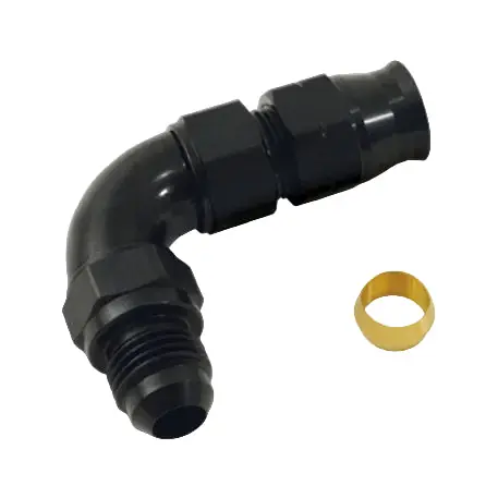 Vibrant 90 Degree 3/8in Tube to Male -6AN Flare Adapter w/ Olive Inserts