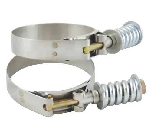 Vibrant Stainless Steel Spring Loaded T-Bolt Clamps (Pack of 2) - Clamp Range 4.78in-5.08in