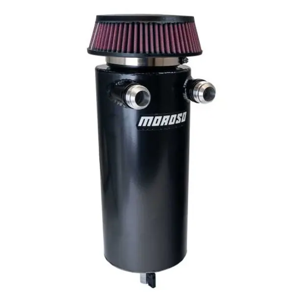 Moroso 6in Diameter Dual -16AN Inlet Aluminum Breather Tank Catch Can - Black