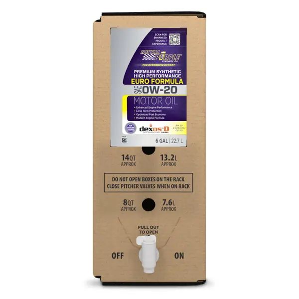Royal Purple Premium Synthetic High Performance Euro Formula 0W20 Motor Oil - 6 Gallon Bag-In-Box