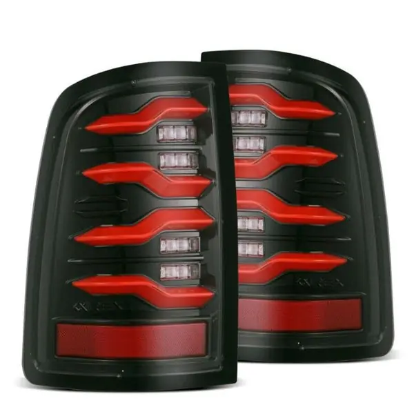 AlphaRex 09-18 Dodge RAM LUXX-Series LED Taillights Black Red w/Actv Light & SS