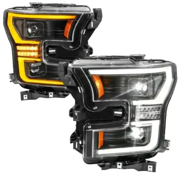 ANZO 15-17 Ford F-150 (Factory Halogen Model ONLY) Full LED Proj Headlights Init/SeqSig Black- Pair